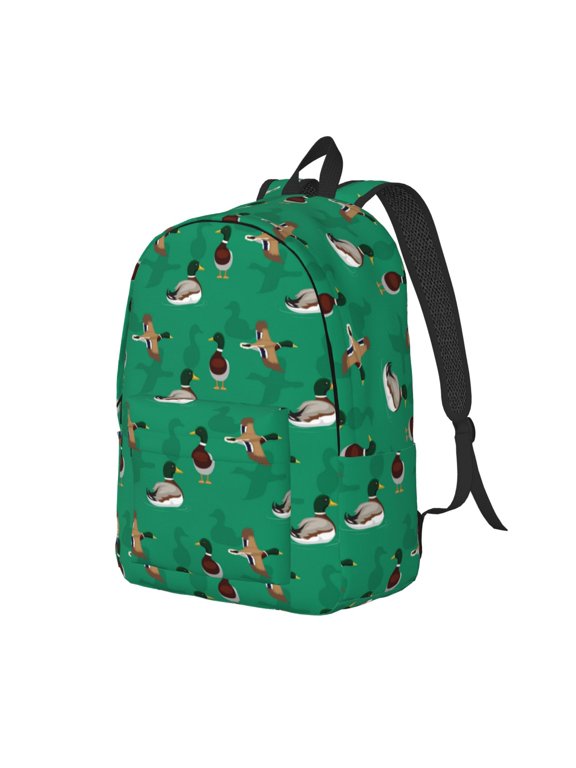 Duck Mallard Flying Pose Print Canvas Backpack for Women & Men Retro Aesthetic Rucksack Basic Backpack for High School/College Students Travel Laptop Bag
