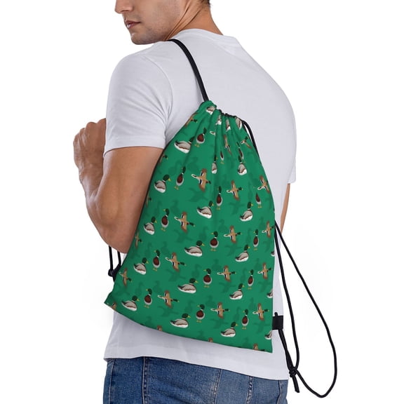 Ratiio Duck Mallard Flying Pose Print Drawstring Backpack Bag Sport Gym Sackpack Heavy Duty String Backpack for Men Women