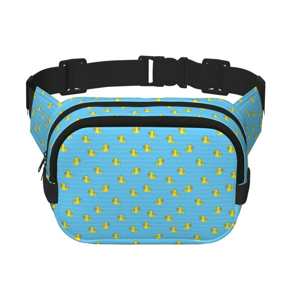 Ratiio Duck Swimming Pattern Square Double Layer Waist Bag, Durable Twill Fabric Waist Pack with Adjustable Belt,Outdoor Hiking, Running, Travel Waist Bag