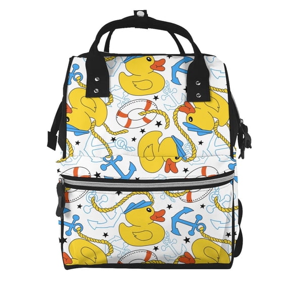 Ratiio Ducks and Anchors Mummy Backpack - Waterproof Twill Canvas, Large Capacity Diaper Bag with Multiple Pockets and Adjustable Straps