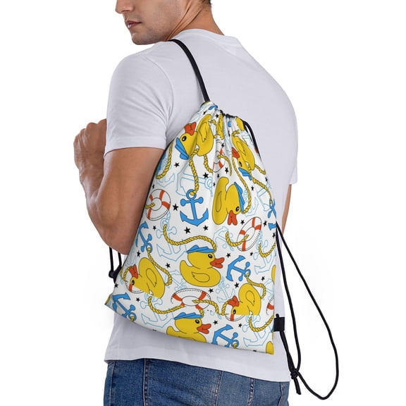 Ratiio Ducks and Anchors Print Drawstring Backpack Bag Sport Gym Sackpack Heavy Duty String Backpack for Men Women