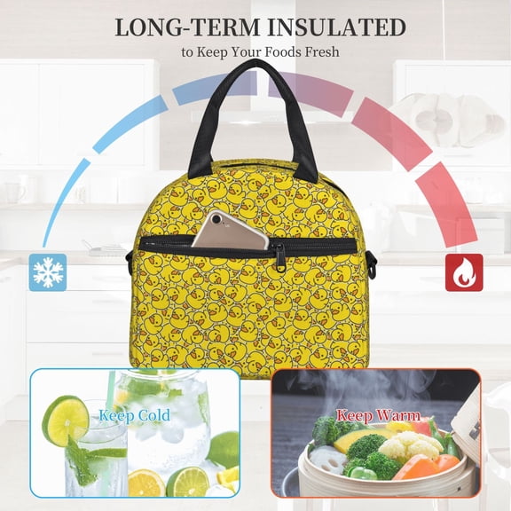 Ratiio Ducky Cartoon Animal Yellow Pattern Lunch Bag ,Insulated Lunch Box, Small Leakproof Cooler Food Lunch Containers Reusable High Capacity Lunch Tote Bags