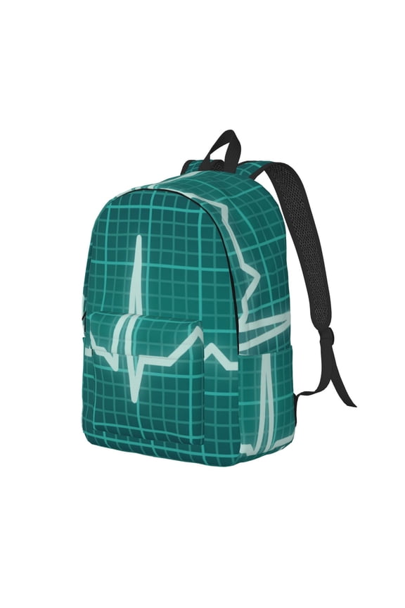 ECG Wave Print Canvas Backpack for Women & Men Retro Aesthetic Rucksack Basic Backpack for High School/College Students Travel Laptop Bag