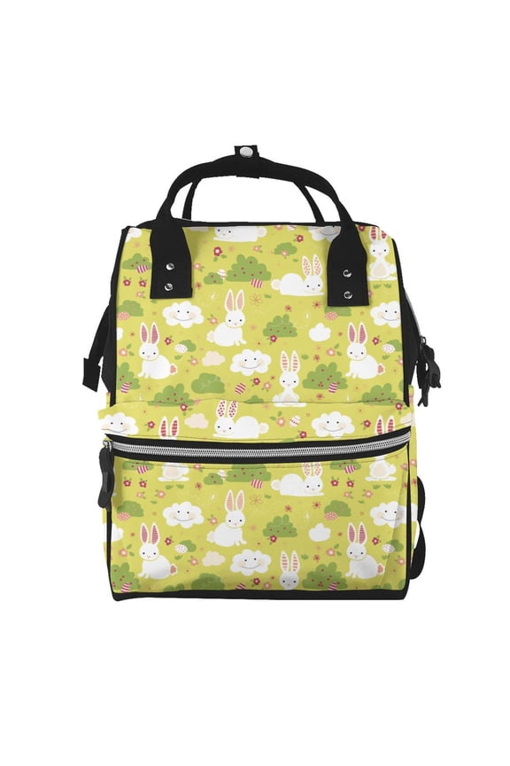 Easter Bunny Mummy Backpack - Waterproof Twill Canvas, Large Capacity Diaper Bag with Multiple Pockets and Adjustable Straps