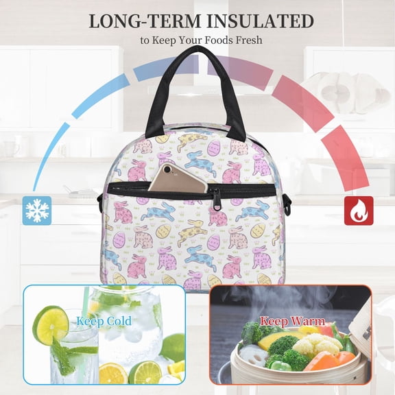 Ratiio Easter Colorful Rabbit Pattern Lunch Bag ,Insulated Lunch Box, Small Leakproof Cooler Food Lunch Containers Reusable High Capacity Lunch Tote Bags