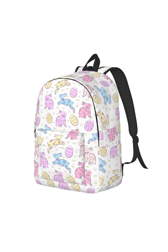 Easter Colorful Rabbit Print Canvas Backpack for Women & Men Retro Aesthetic Rucksack Basic Backpack for High School/College Students Travel Laptop Bag