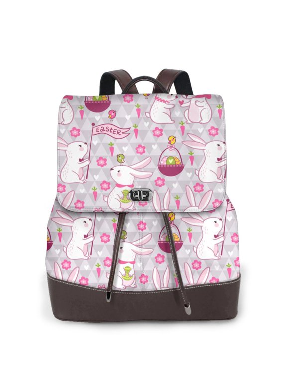 Easter Rabbit Pattern Womens Backpack Purse Leather Backpack Purse for Women Travel Fashion Backpack Designer Ladies Shoulder Bags