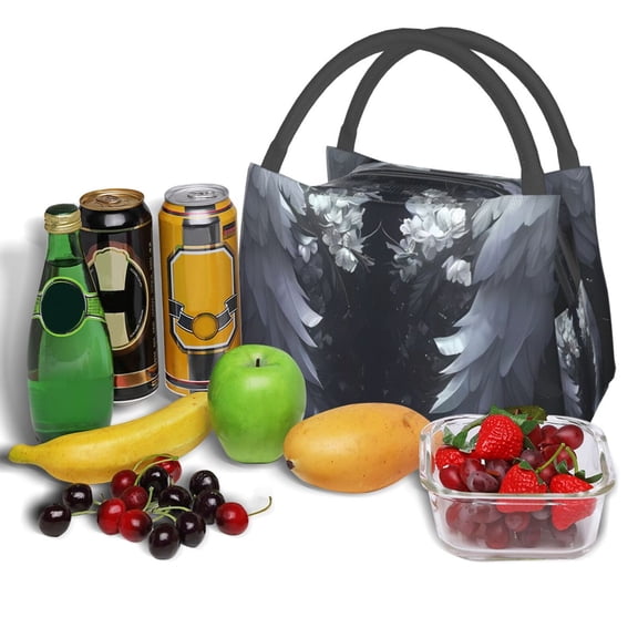 Ratiio Elegant Feathered Floral Wings Pattern Portable Insulation Lunch Bag, Insulated Food Delivery Bag, Meal Grocery Tote Insulation Bag Large Capacity Reusable Warming Bag