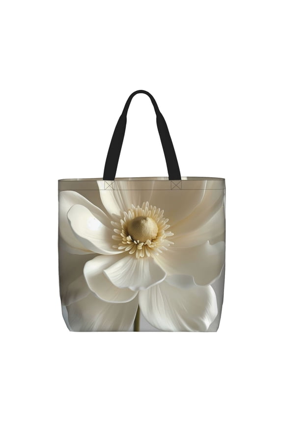 Elegant Ivory Flower Print Reusable Grocery Bag Shopping Bags with Zipper Shoulder Shopping Handle Bag Suitable for Outdoor Convenient Daily Bag
