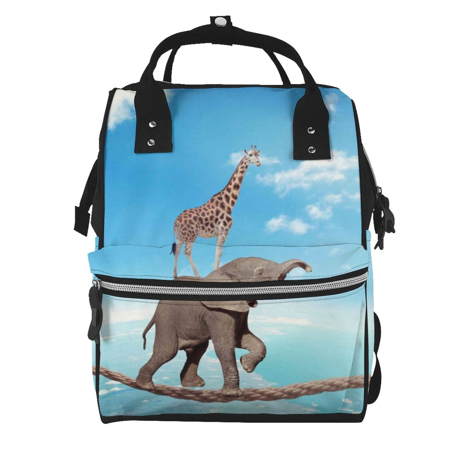 Ratiio Elephant Giraffe Mummy Backpack - Waterproof Twill Canvas, Large Capacity Diaper Bag with Multiple Pockets and Adjustable Straps