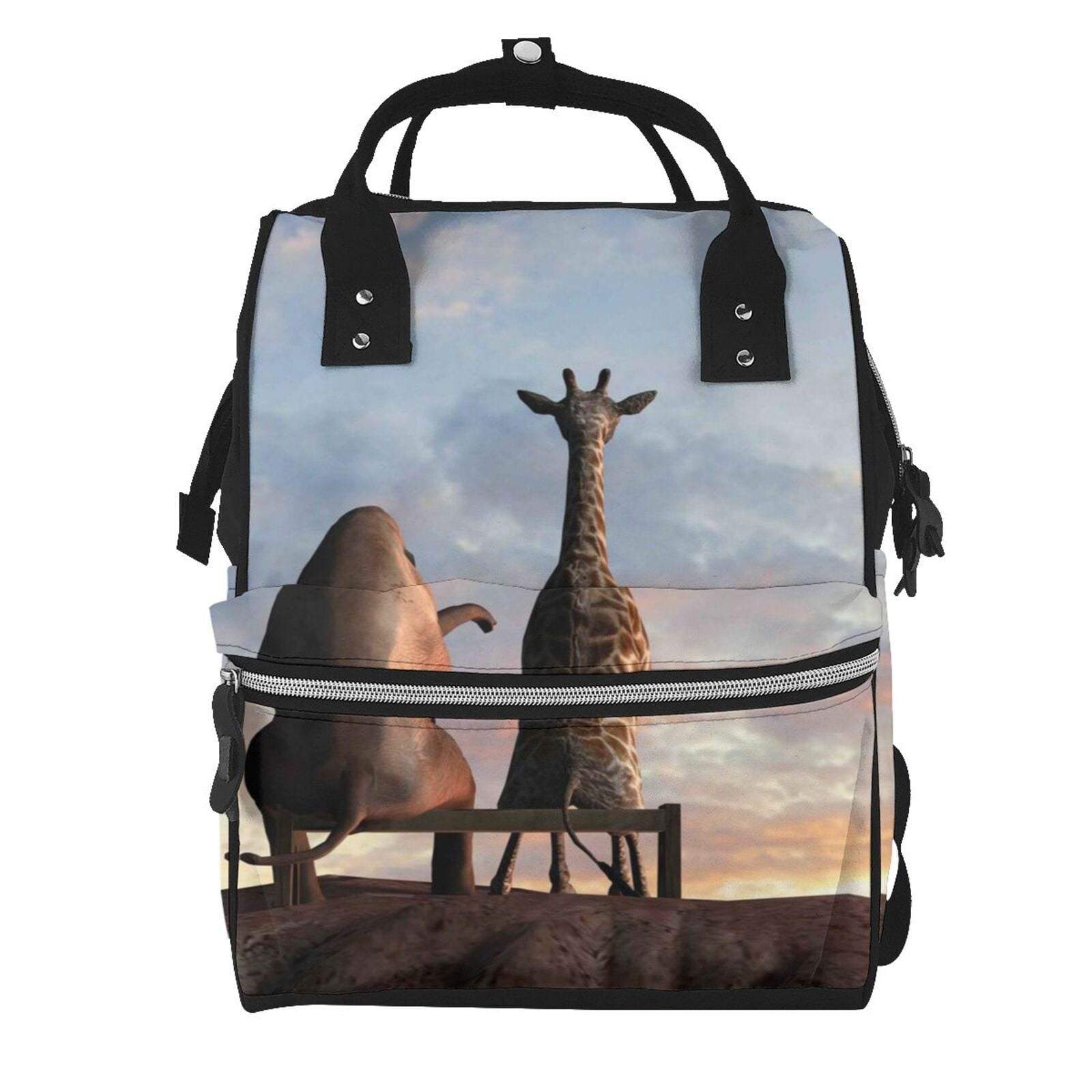 Ratiio Elephant Giraffe Mummy Backpack - Waterproof Twill Canvas, Large Capacity Diaper Bag with Multiple Pockets and Adjustable Straps