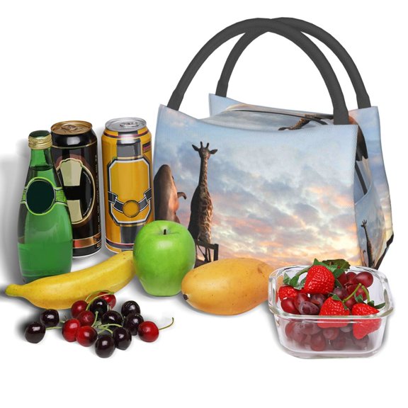 Ratiio Elephant Giraffe Pattern Portable Insulation Lunch Bag, Insulated Food Delivery Bag, Meal Grocery Tote Insulation Bag Large Capacity Reusable Warming Bag