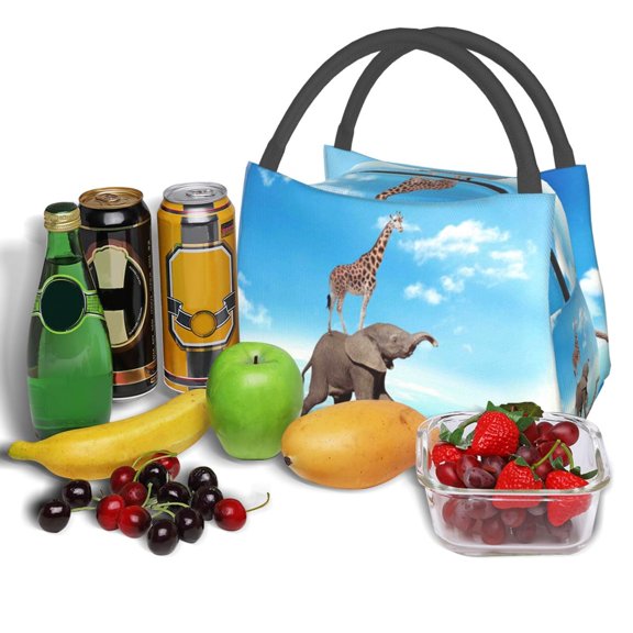 Ratiio Elephant Giraffe Pattern Portable Insulation Lunch Bag, Insulated Food Delivery Bag, Meal Grocery Tote Insulation Bag Large Capacity Reusable Warming Bag