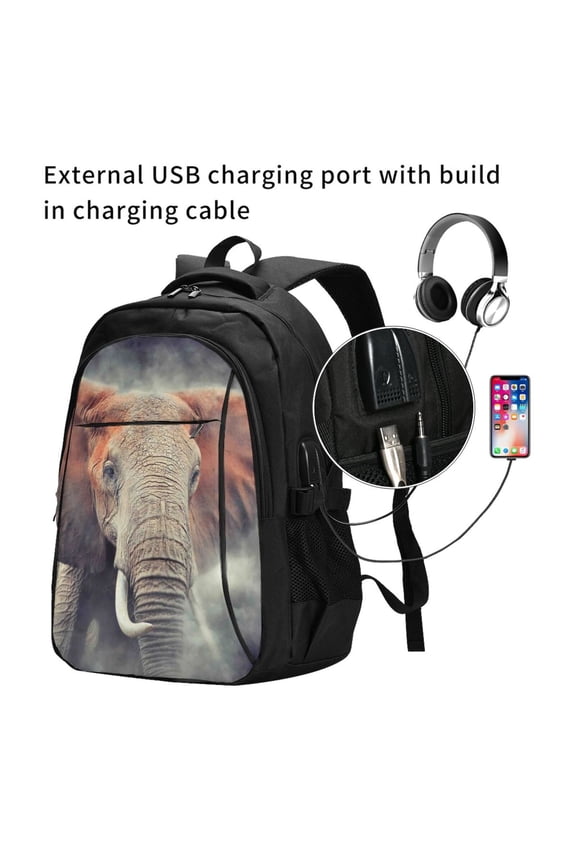 Elephant in Smoke Print Travel Laptop Backpack,Slim Sturdy Laptops Backpack with USB Charging Port, Water Resistant College School Computer Bag