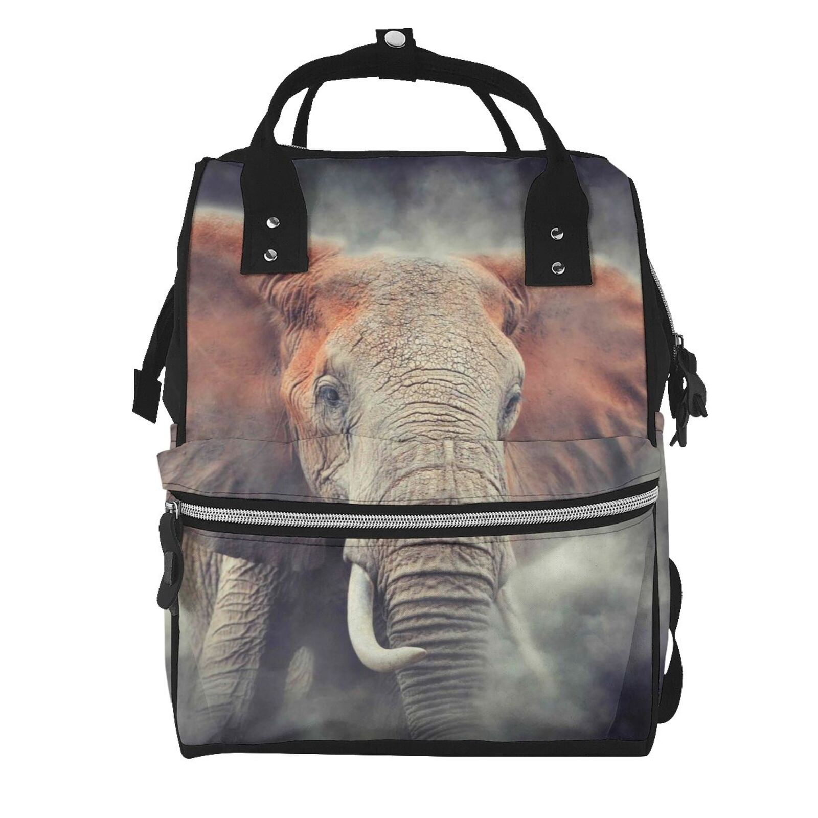 Ratiio Elephant in Smoke Mummy Backpack - Waterproof Twill Canvas, Large Capacity Diaper Bag with Multiple Pockets and Adjustable Straps