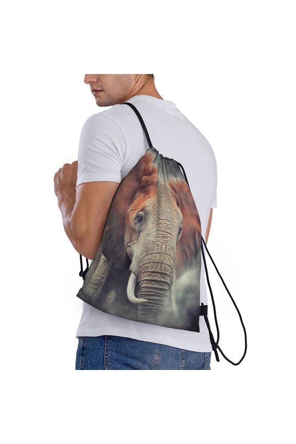 Elephant in Smoke Print Drawstring Backpack Bag Sport Gym Sackpack Heavy Duty String Backpack for Men Women