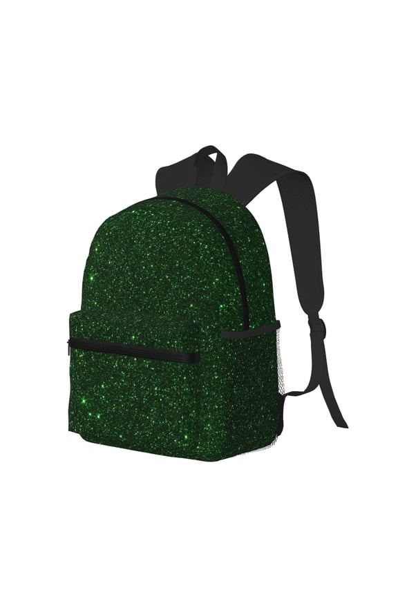 Emerald Green Sparkling Print Casual Backpack for Men and Women, Water Resistant Oxford Fabric School Bag Lightweight Travel Daypack