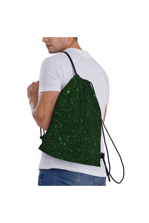 Emerald Green Sparkling Print Drawstring Backpack Bag Sport Gym Sackpack Heavy Duty String Backpack for Men Women