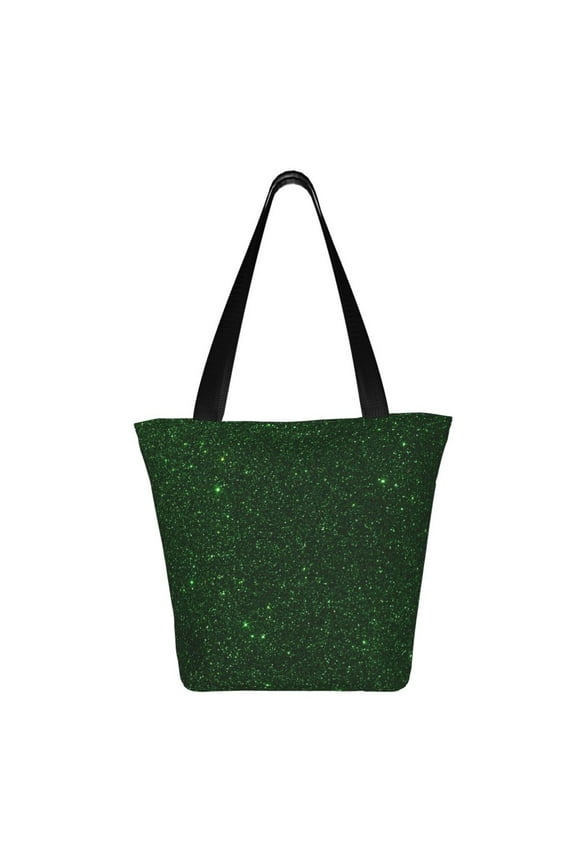 Emerald Green Sparkling Print Shoulder Bag for Women, Polyester Crossbody Purse Lightweight Handbag for Daily Travel and Casual Use