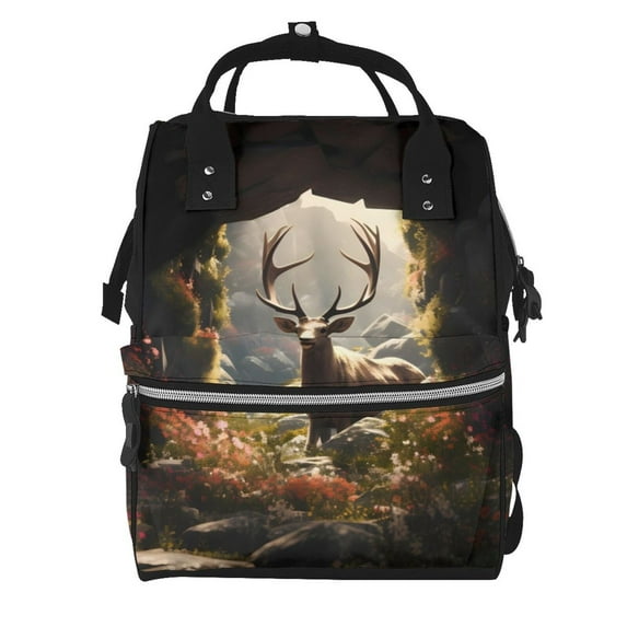 Ratiio Enchanted Deer In Cave Mummy Backpack - Waterproof Twill Canvas, Large Capacity Diaper Bag with Multiple Pockets and Adjustable Straps