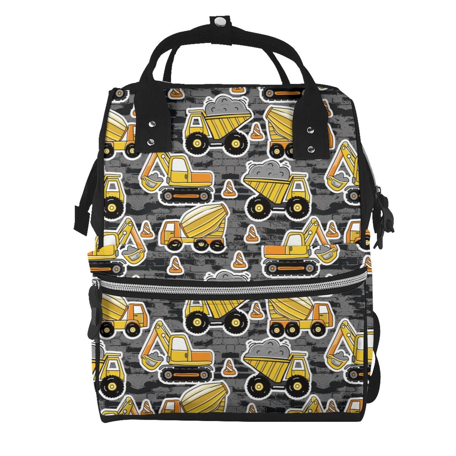 Ratiio Excavator At Work Mummy Backpack - Waterproof Twill Canvas, Large Capacity Diaper Bag with Multiple Pockets and Adjustable Straps