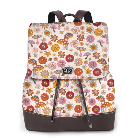 Ratiio Fall 70s Groovy Hippie Pattern Womens Backpack Purse Leather Backpack Purse for Women Travel Fashion Backpack Designer Ladies Shoulder Bags