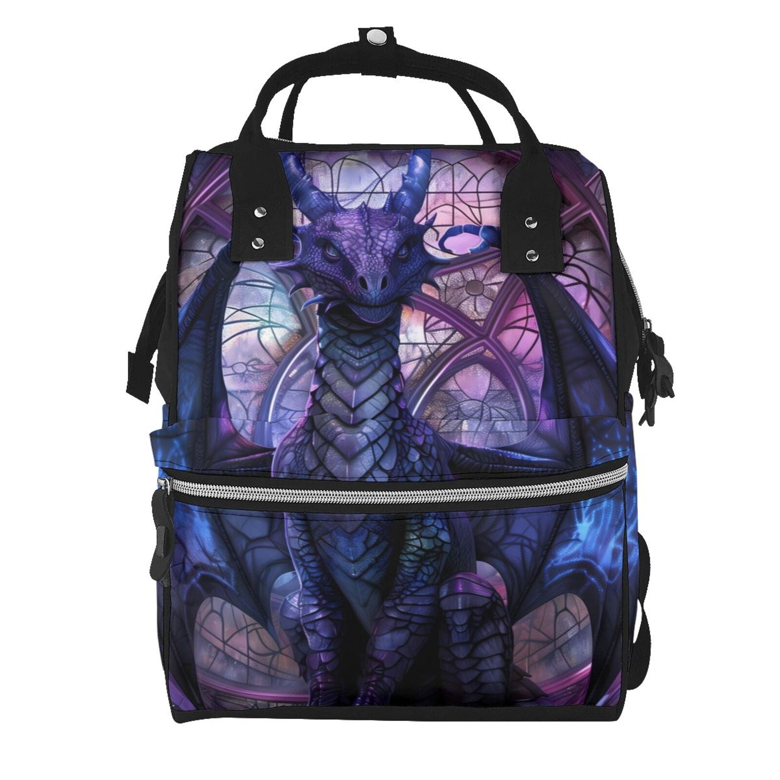 Ratiio Fantasy Dragon In Cathedral Mummy Backpack - Waterproof Twill Canvas, Large Capacity Diaper Bag with Multiple Pockets and Adjustable Straps
