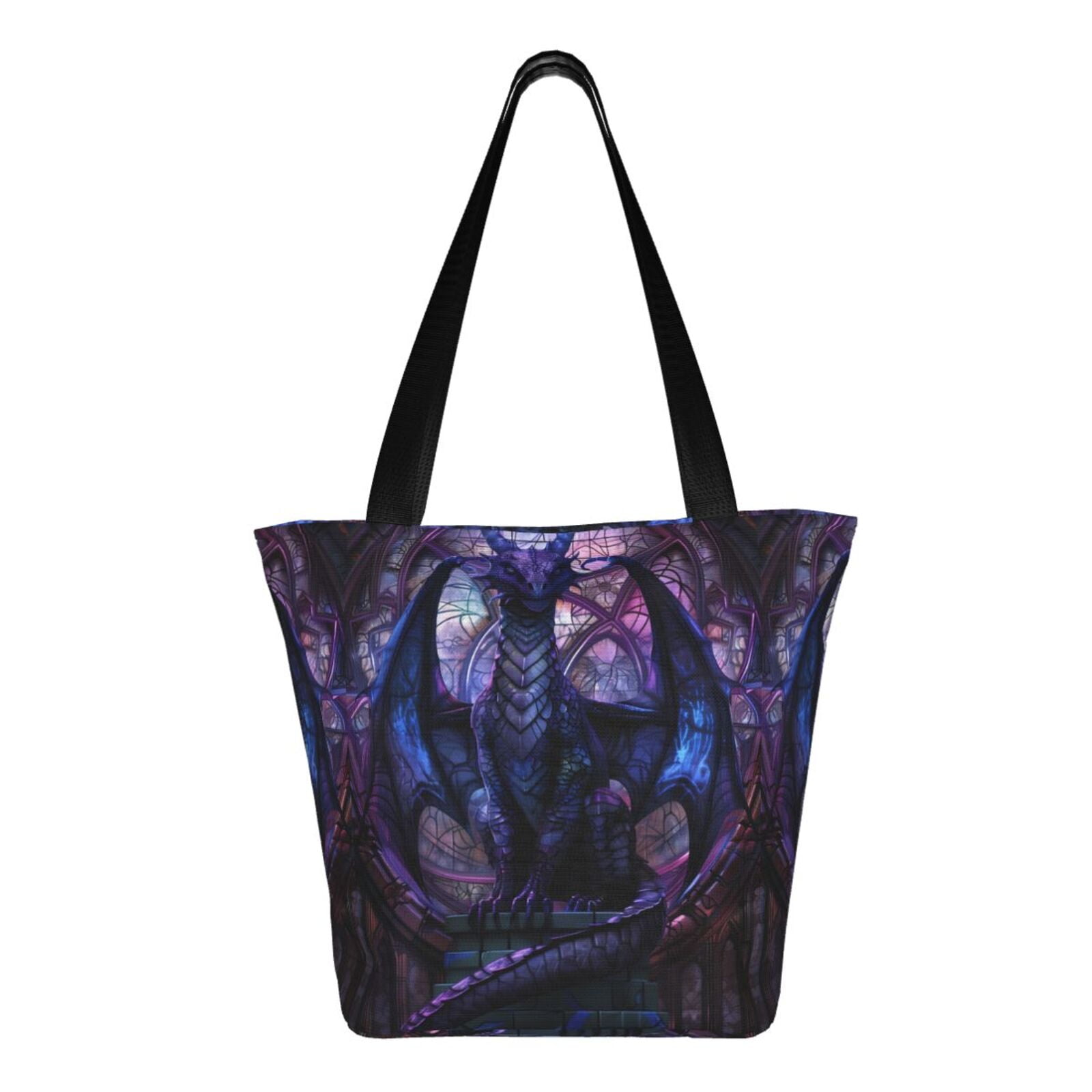 Ratiio Fantasy Dragon In Cathedral Print Shoulder Bag for Women, Polyester Crossbody Purse Lightweight Handbag for Daily Travel and Casual Use