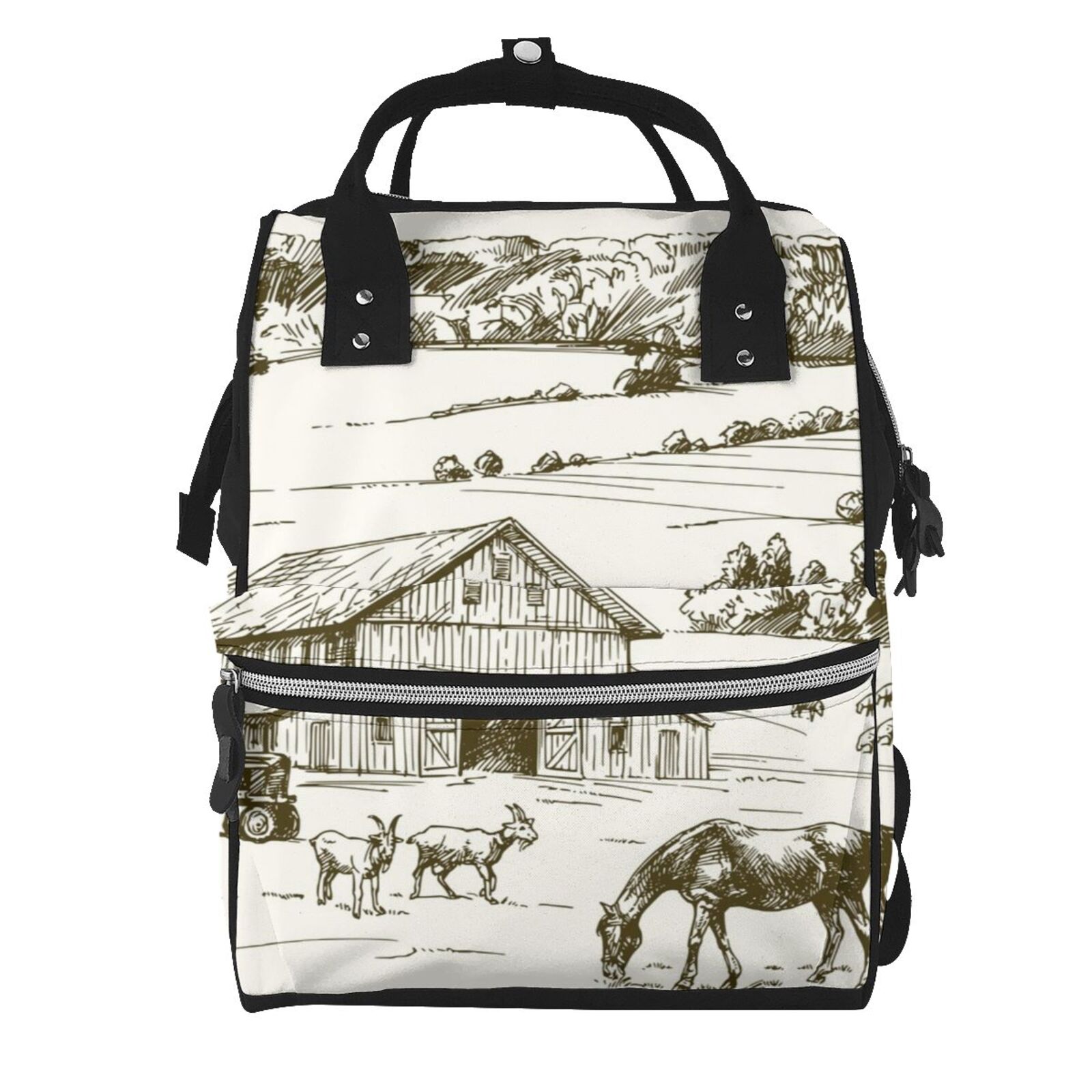 Ratiio Farm Animals 2 Mummy Backpack - Waterproof Twill Canvas, Large Capacity Diaper Bag with Multiple Pockets and Adjustable Straps