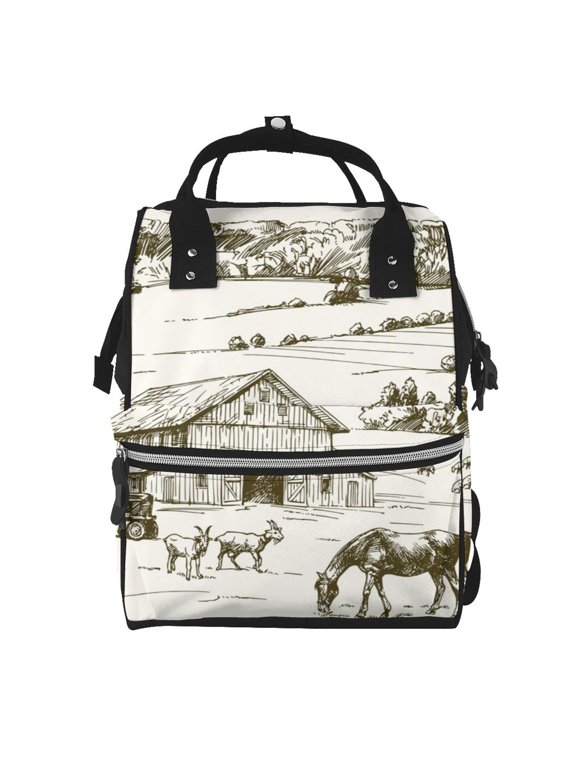 Farm Animals 2 Mummy Backpack - Waterproof Twill Canvas, Large Capacity Diaper Bag with Multiple Pockets and Adjustable Straps