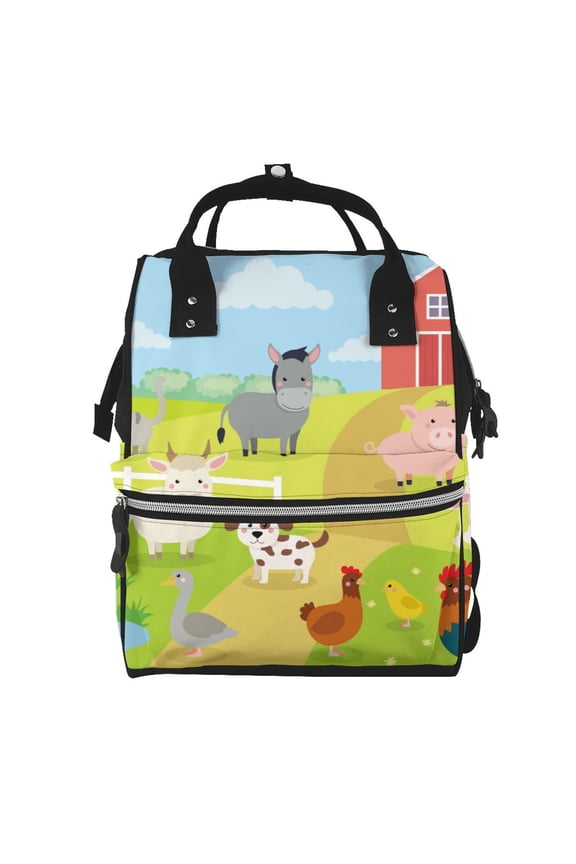 Farm Animals 3 Mummy Backpack - Waterproof Twill Canvas, Large Capacity Diaper Bag with Multiple Pockets and Adjustable Straps