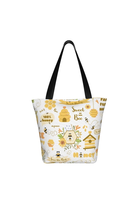 Farm Bee Cute Honey Print Shoulder Bag for Women, Polyester Crossbody Purse Lightweight Handbag for Daily Travel and Casual Use