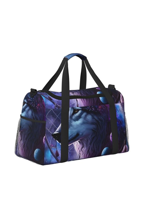 Feathered Wolf Pattern Hand Travel Bag, Weekender Carry On for Women Men, Sports Gym Bag, Workout Duffel Bag, Overnight Shoulder Bag fit 15.6 Inch Laptop