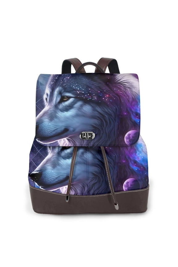 Feathered Wolf Pattern Womens Backpack Purse Leather Backpack Purse for Women Travel Fashion Backpack Designer Ladies Shoulder Bags