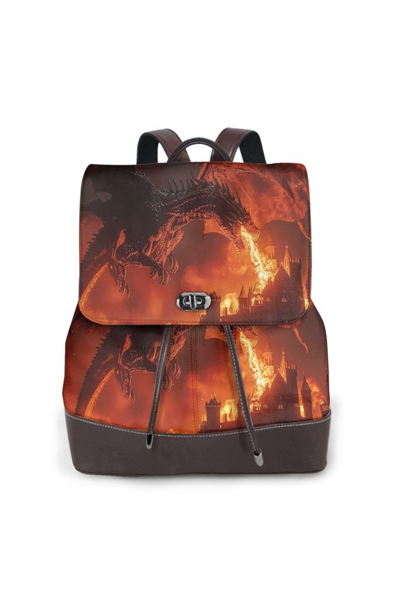 Fiery Dragons Castle Attack Pattern Womens Backpack Purse Leather Backpack Purse for Women Travel Fashion Backpack Designer Ladies Shoulder Bags