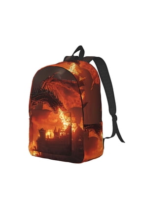 Fiery Dragons Castle Attack Print Canvas Backpack for Women & Men Retro Aesthetic Rucksack Basic Backpack for High School/College Students Travel Laptop Bag