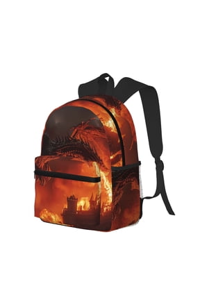 Fiery Dragons Castle Attack Print Casual Backpack for Men and Women, Water Resistant Oxford Fabric School Bag Lightweight Travel Daypack