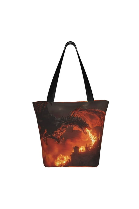 Fiery Dragons Castle Attack Print Shoulder Bag for Women, Polyester Crossbody Purse Lightweight Handbag for Daily Travel and Casual Use