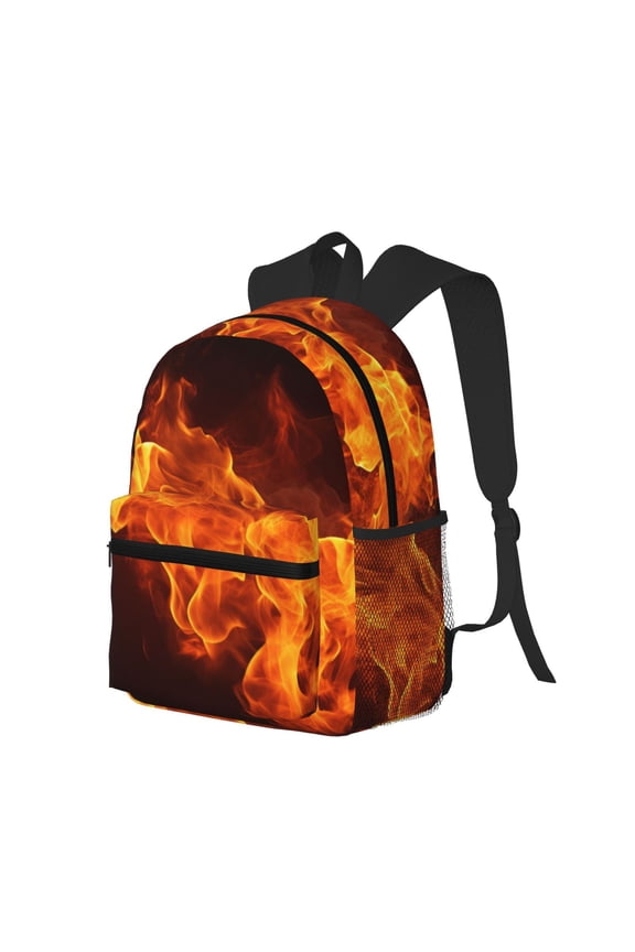 Fiery Orange Flames Energy Print Casual Backpack for Men and Women, Water Resistant Oxford Fabric School Bag Lightweight Travel Daypack