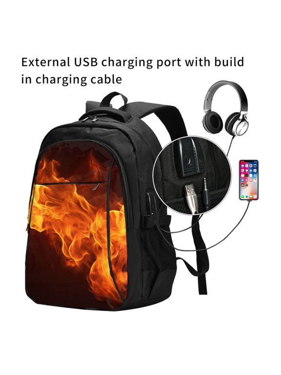 Fiery Orange Flames Energy Print Travel Laptop Backpack,Slim Sturdy Laptops Backpack with USB Charging Port, Water Resistant College School Computer Bag