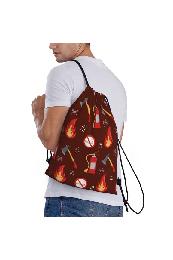 Fire Extinguisher Print Drawstring Backpack Bag Sport Gym Sackpack Heavy Duty String Backpack for Men Women