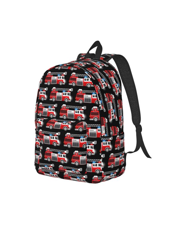 Fire and Rescue Truck Print Canvas Backpack for Women & Men Retro Aesthetic Rucksack Basic Backpack for High School/College Students Travel Laptop Bag