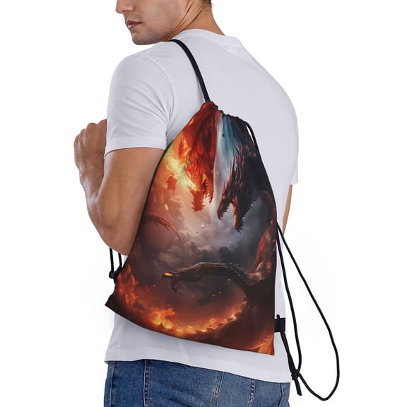 Ratiio Fire Sky Dragon Print Drawstring Backpack Bag Sport Gym Sackpack Heavy Duty String Backpack for Men Women