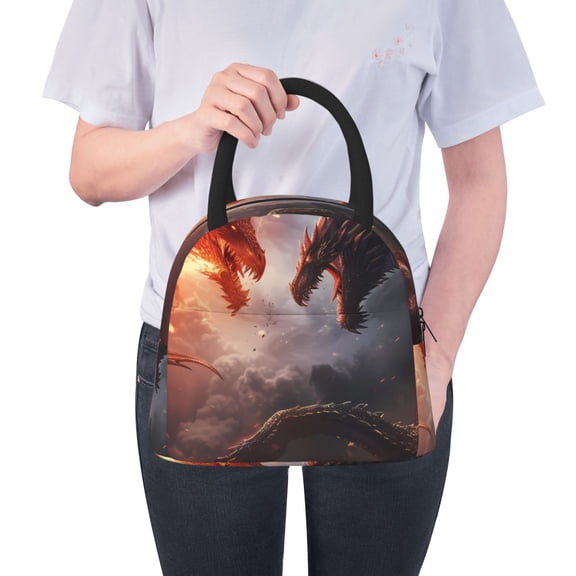 Ratiio Fire Sky Dragon Print Insulated Lunch Bag Women Reusable Lunch Box with Pocket for Work Picnic Travel