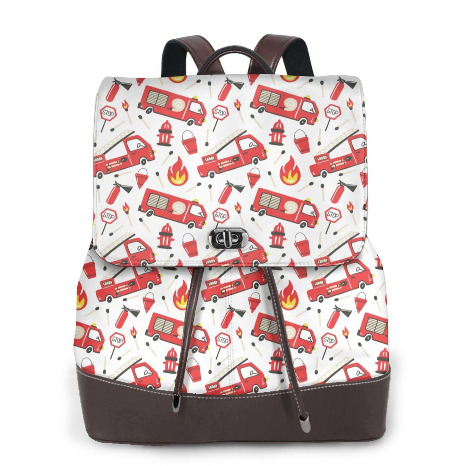 Ratiio Fire Truck Pattern Womens Backpack Purse Leather  display picture 2