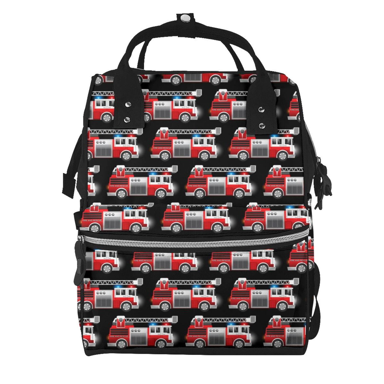 Ratiio Fire and Rescue Truck Mummy Backpack - Waterproof Twill Canvas, Large Capacity Diaper Bag with Multiple Pockets and Adjustable Straps