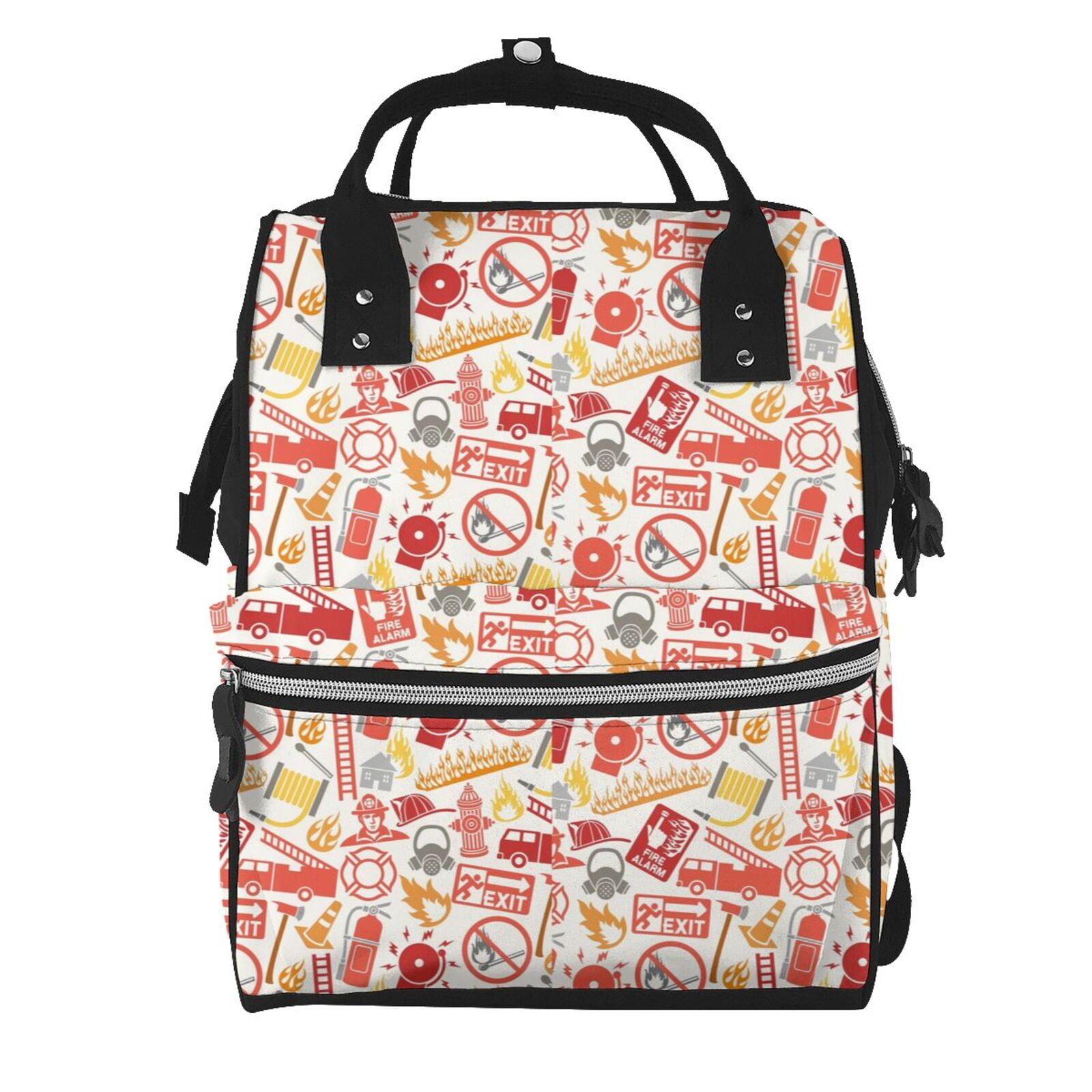 Ratiio Firefighter Icons Mummy Backpack - Waterproof Twill Canvas, Large Capacity Diaper Bag with Multiple Pockets and Adjustable Straps
