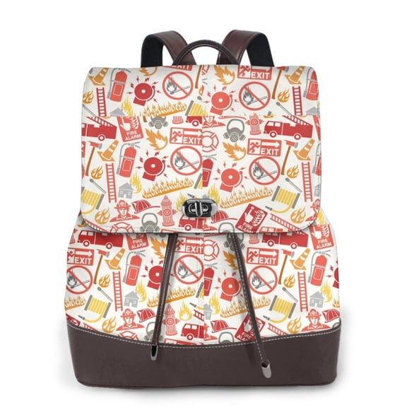 Ratiio Firefighter Icons Pattern Womens Backpack Purse Leather Backpack Purse for Women Travel Fashion Backpack Designer Ladies Shoulder Bags