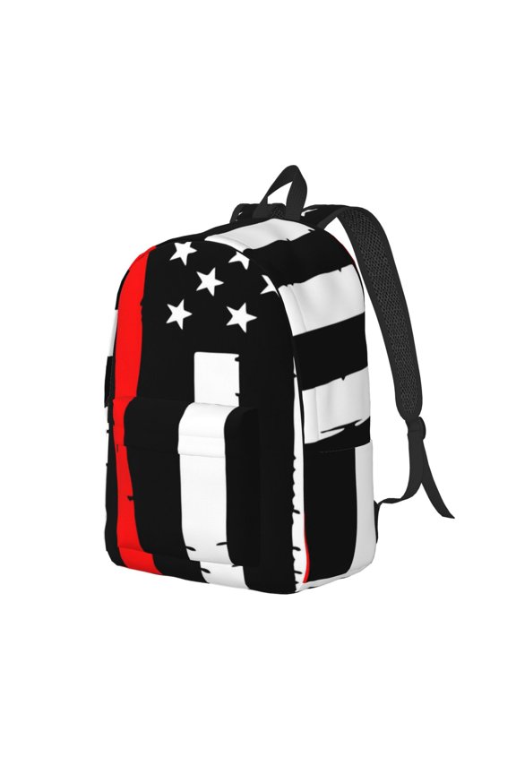 Firefighters USA Flag Print Canvas Backpack for Women & Men Retro Aesthetic Rucksack Basic Backpack for High School/College Students Travel Laptop Bag