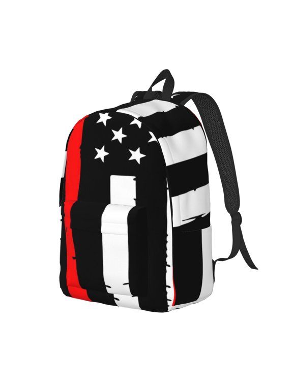 Firefighters USA Flag Print Canvas Backpack for Women & Men Retro Aesthetic Rucksack Basic Backpack for High School/College Students Travel Laptop Bag